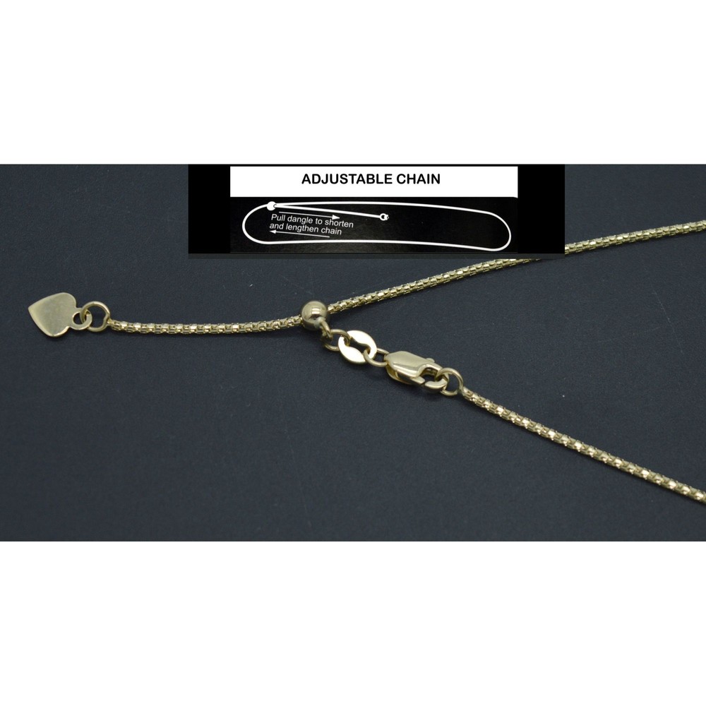 Real 14K Solid Yellow Gold Up To 22" Adjustable Popcorn Chain Necklace 2.5grams
